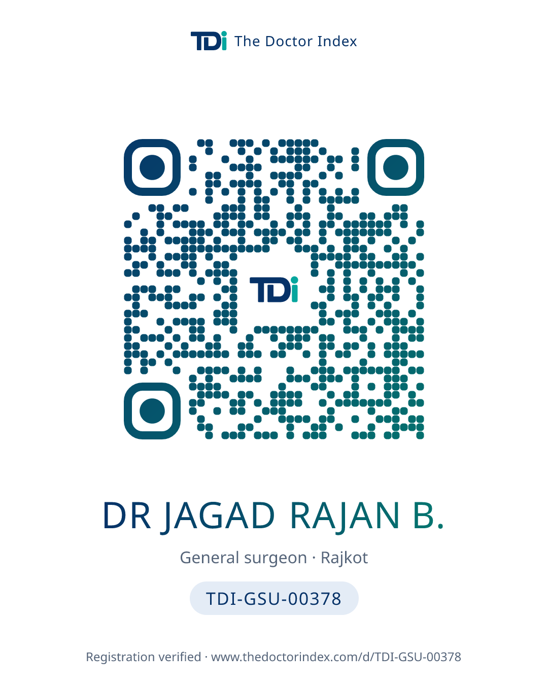 QR card for Dr Jagad Rajan B., TDI-GSU-00378