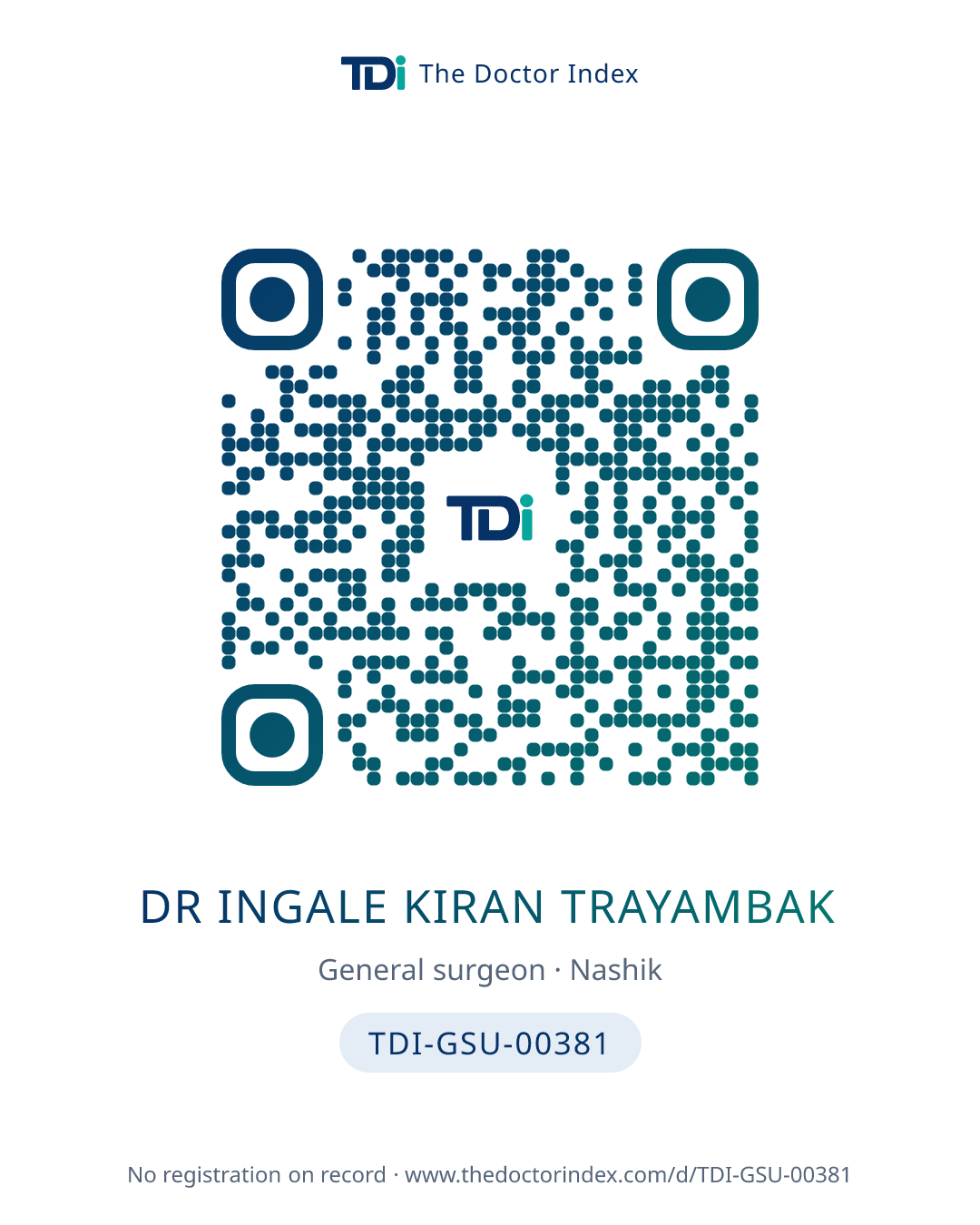 QR card for Dr Ingale Kiran Trayambak, TDI-GSU-00381