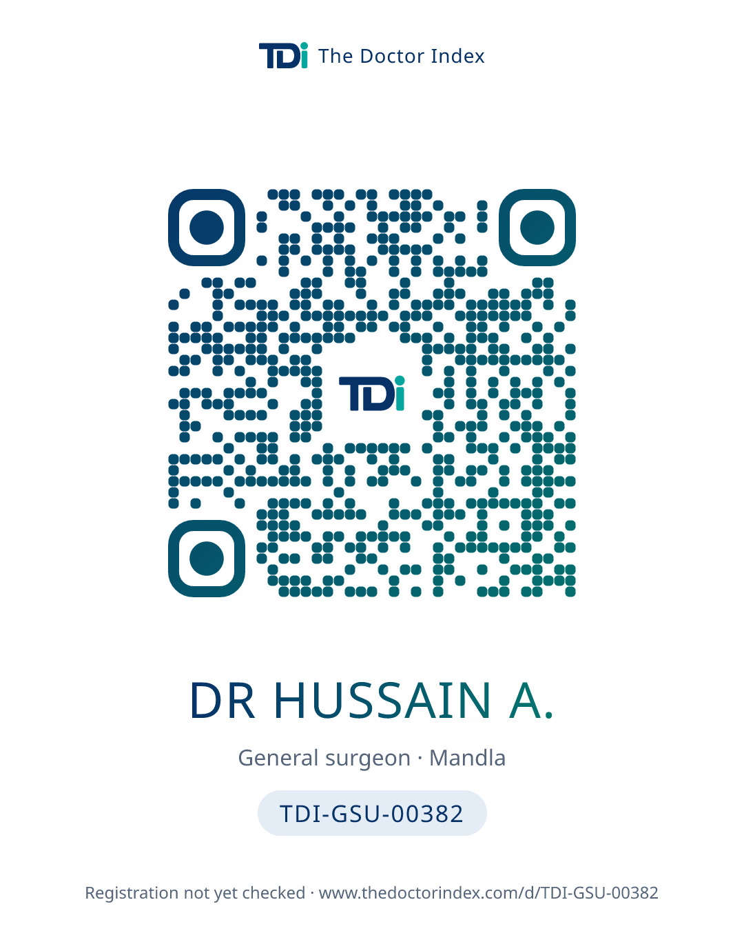 QR card for Dr Hussain A., TDI-GSU-00382