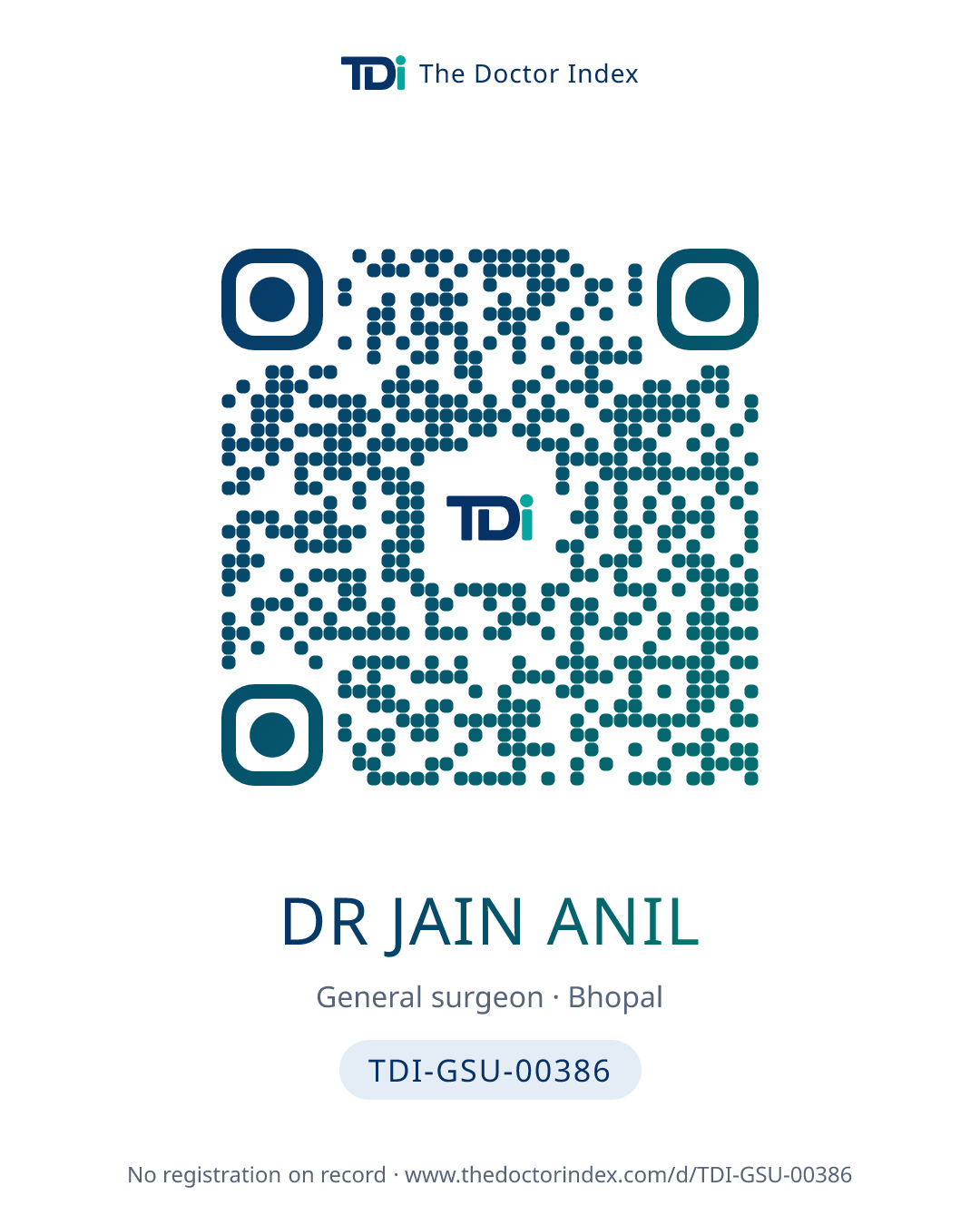 QR card for Dr Jain Anil, TDI-GSU-00386