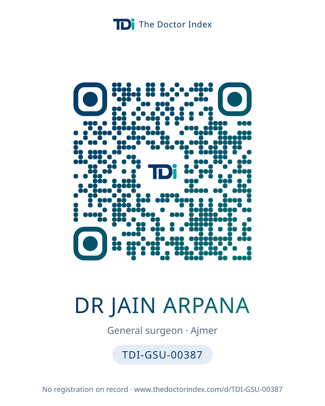 QR card for Dr Jain Arpana, TDI-GSU-00387