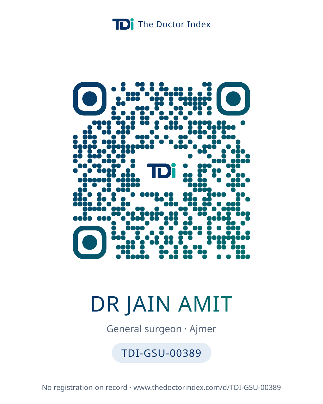 QR card for Dr Jain Amit, TDI-GSU-00389