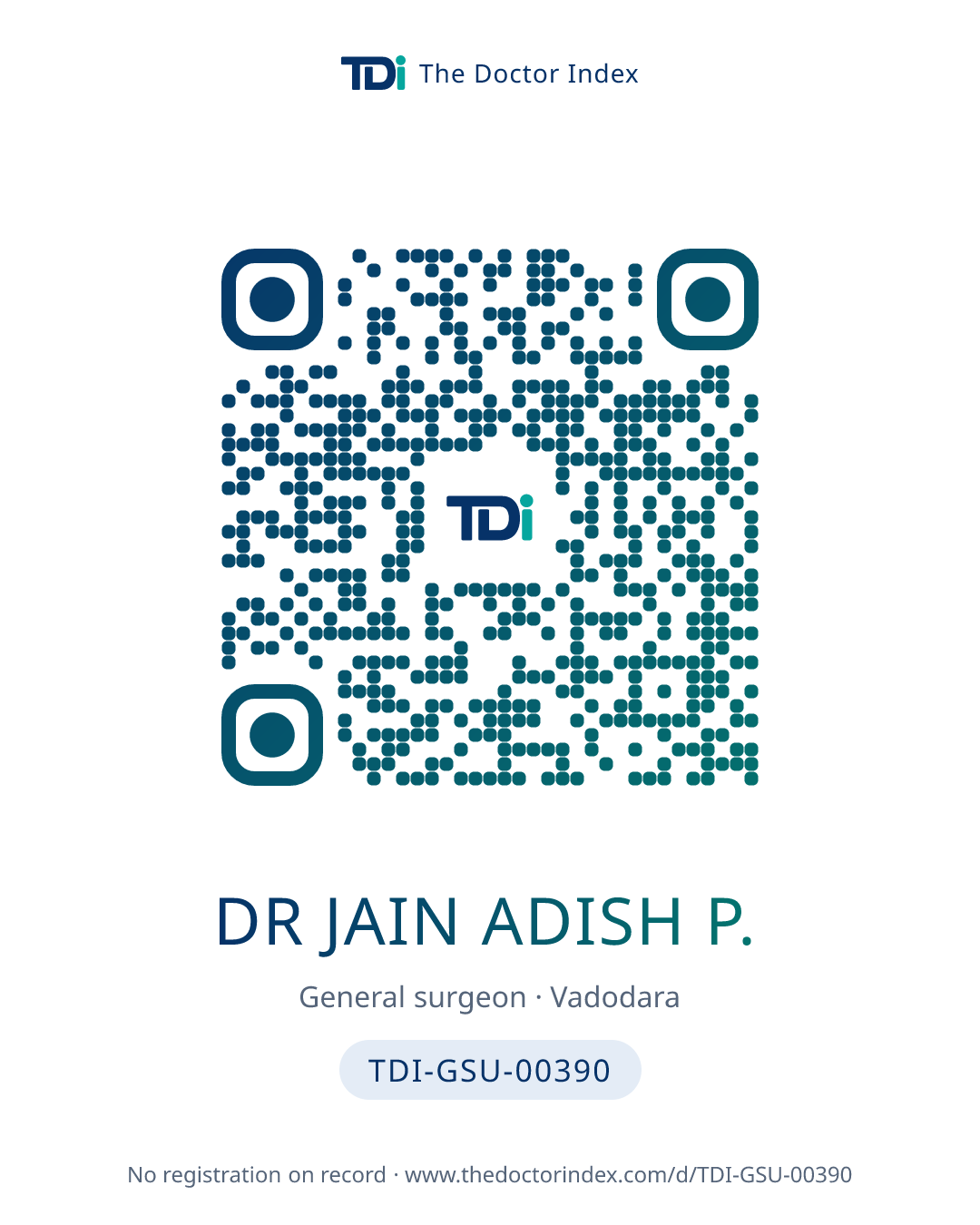 QR card for Dr Jain Adish P., TDI-GSU-00390