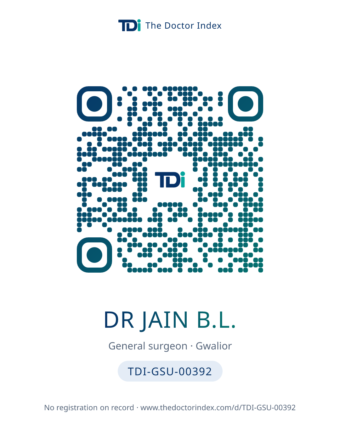 QR card for Dr Jain B.L., TDI-GSU-00392