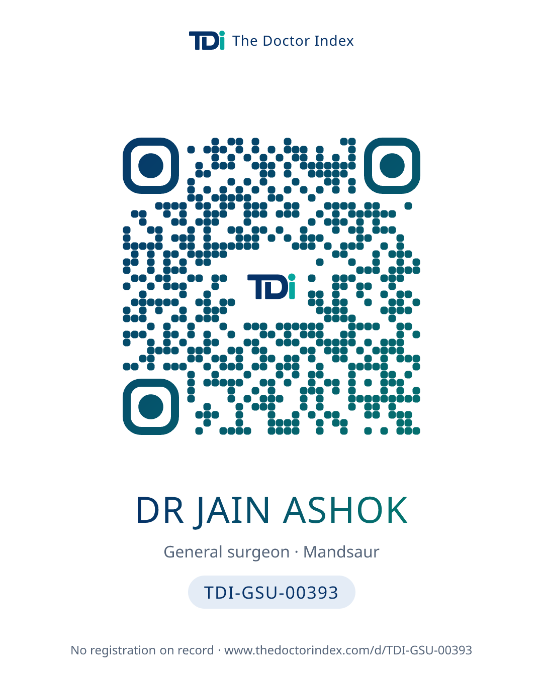 QR card for Dr Jain Ashok, TDI-GSU-00393