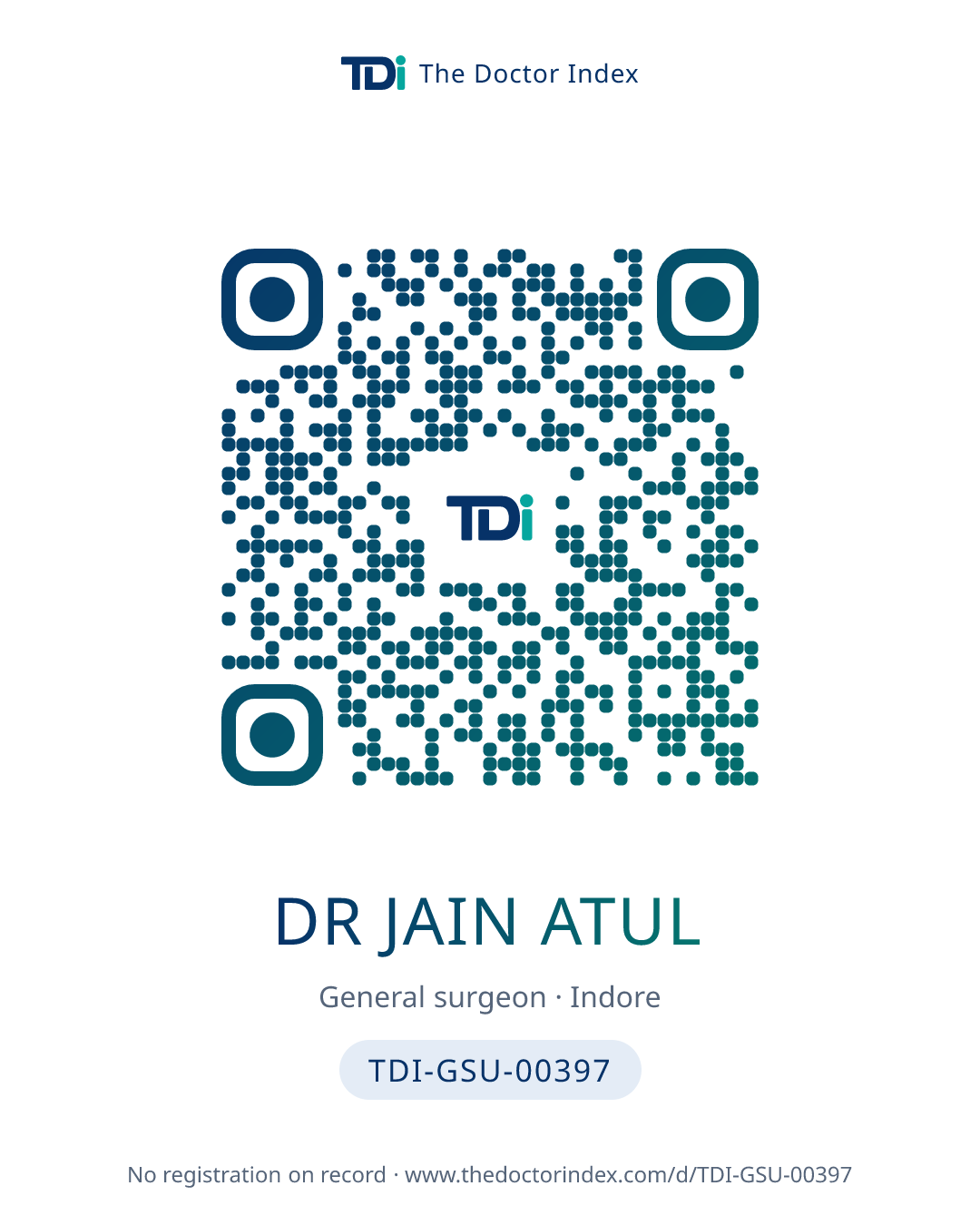 QR card for Dr Jain Atul, TDI-GSU-00397