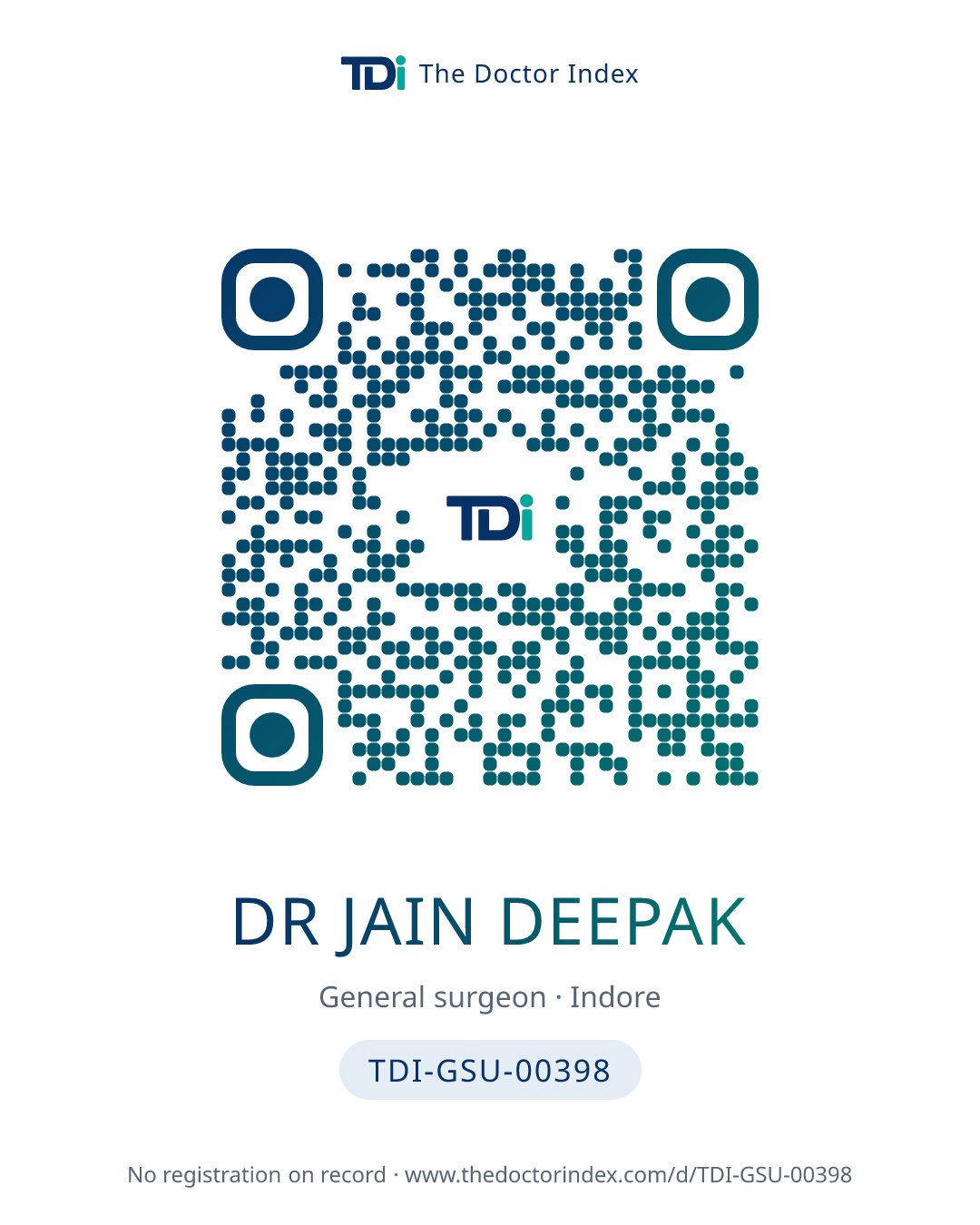 QR card for Dr Jain Deepak, TDI-GSU-00398