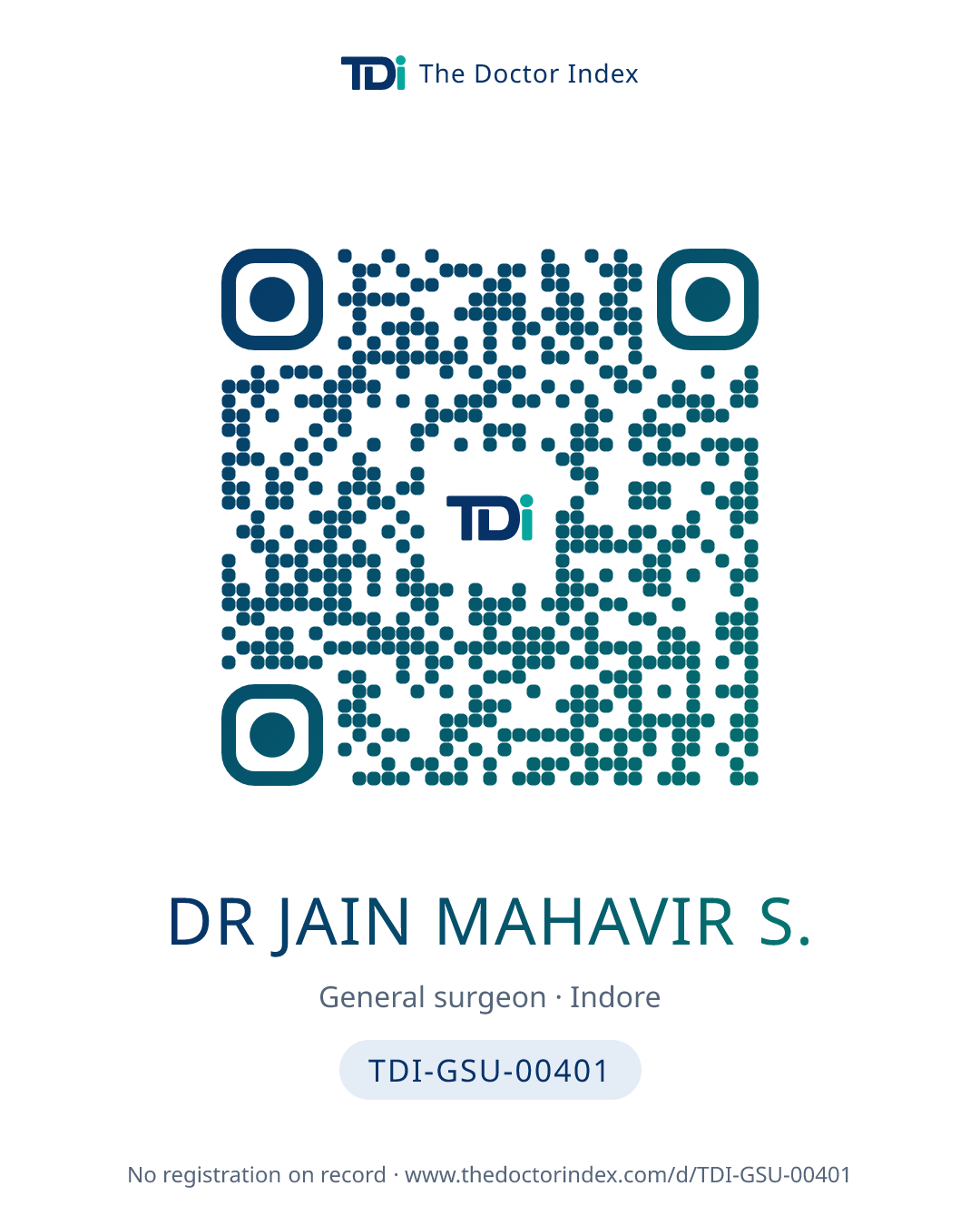 QR card for Dr Jain Mahavir S., TDI-GSU-00401