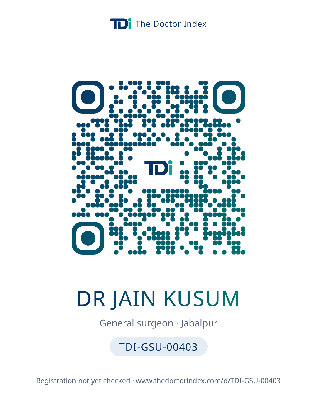 QR card for Dr Jain Kusum, TDI-GSU-00403