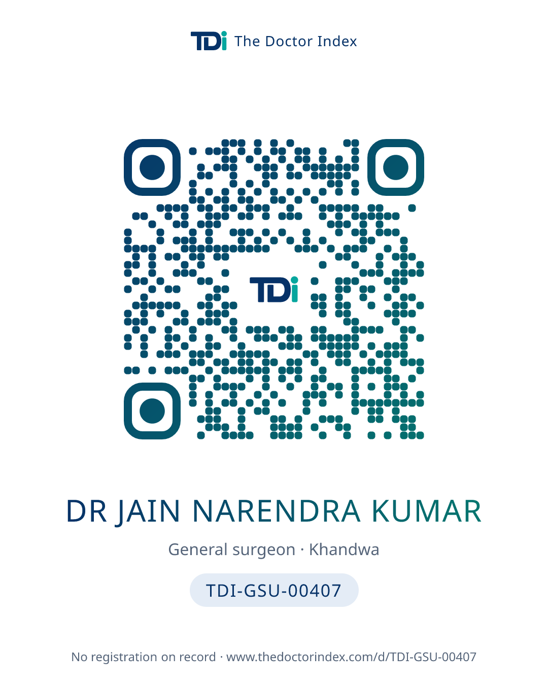 QR card for Dr Jain Narendra Kumar, TDI-GSU-00407