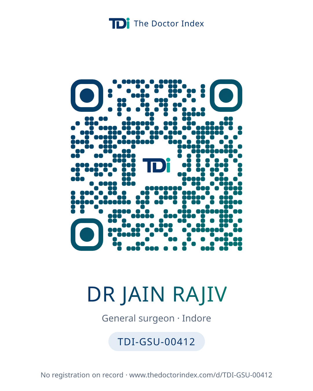 QR card for Dr Jain Rajiv, TDI-GSU-00412