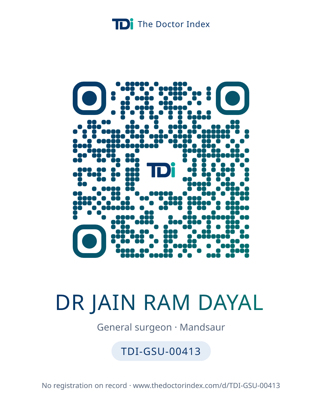 QR card for Dr Jain Ram Dayal, TDI-GSU-00413