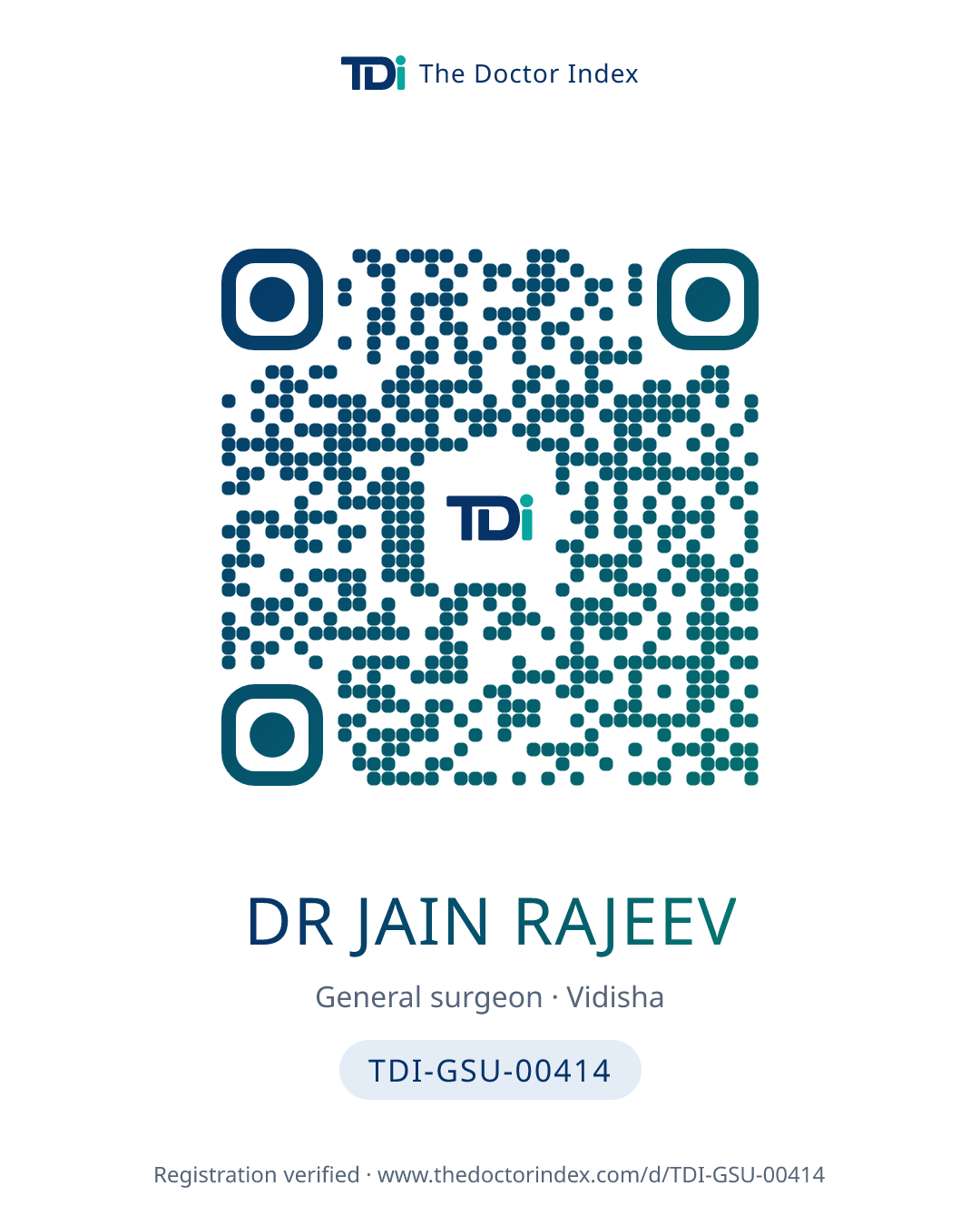 QR card for Dr Jain Rajeev, TDI-GSU-00414
