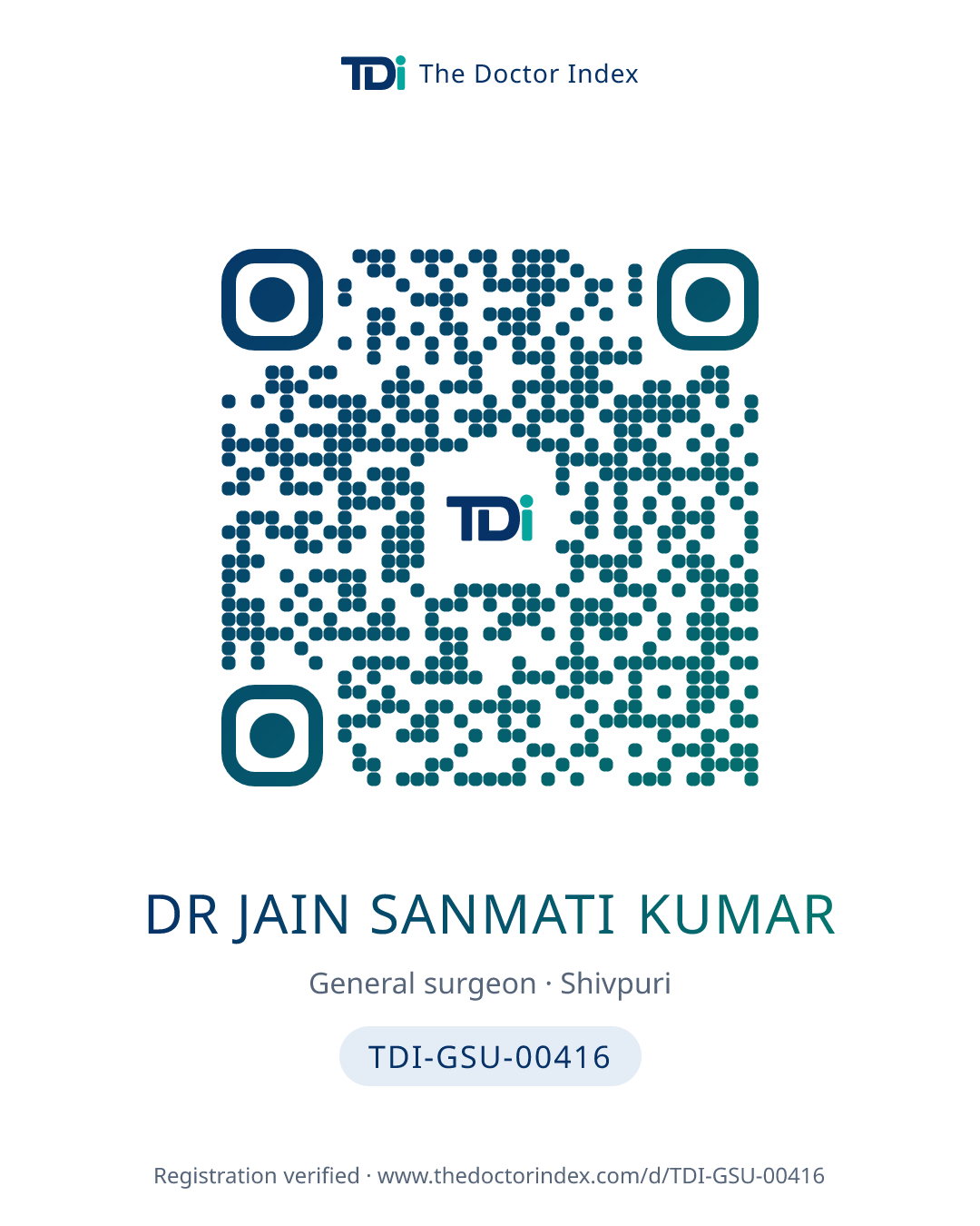 QR card for Dr Jain Sanmati Kumar, TDI-GSU-00416
