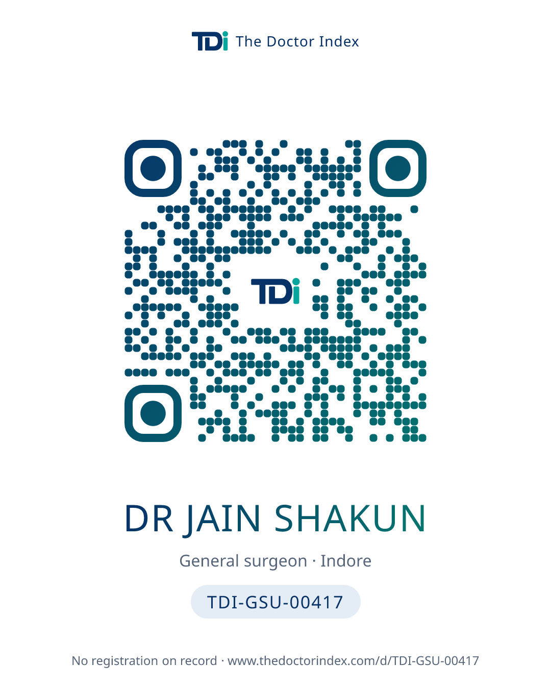 QR card for Dr Jain Shakun, TDI-GSU-00417