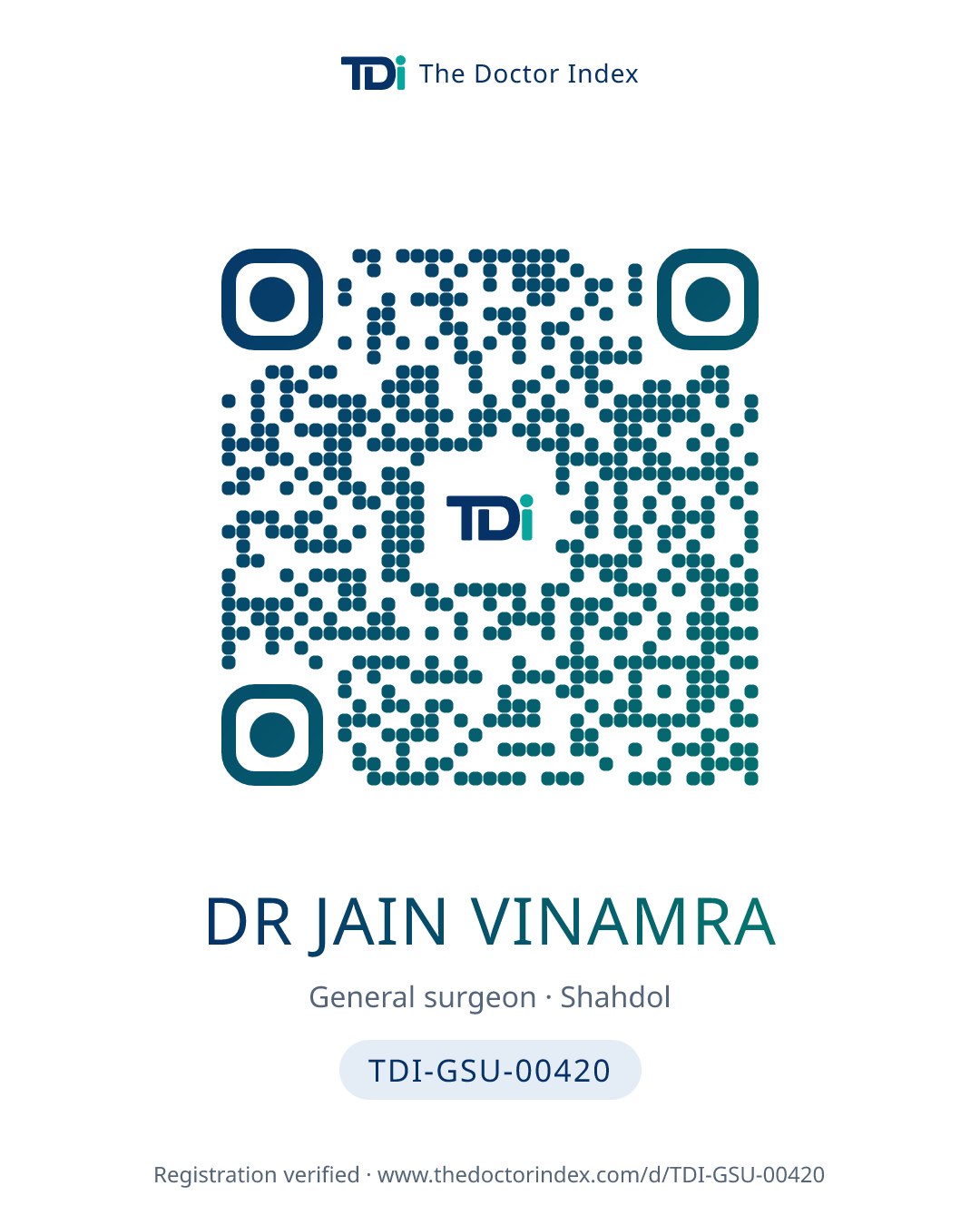 QR card for Dr Jain Vinamra, TDI-GSU-00420