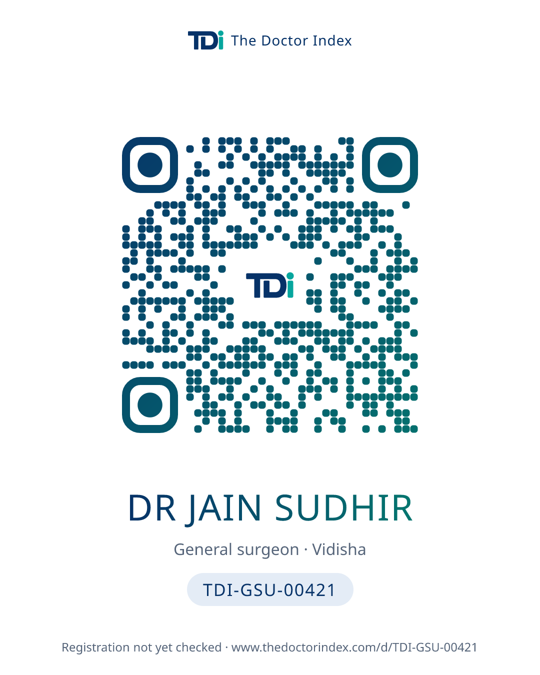 QR card for Dr Jain Sudhir, TDI-GSU-00421