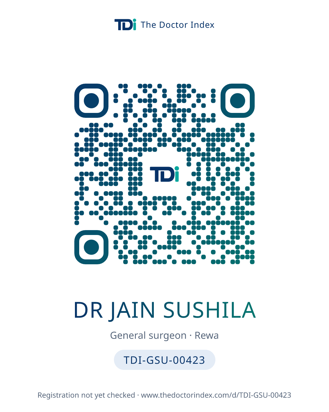 QR card for Dr Jain Sushila, TDI-GSU-00423
