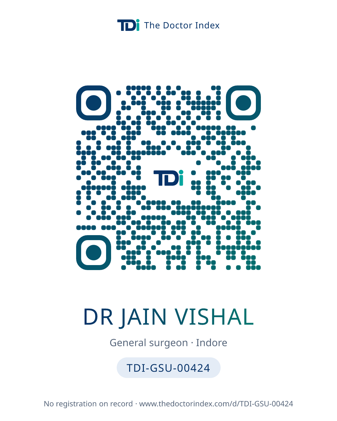 QR card for Dr Jain Vishal, TDI-GSU-00424