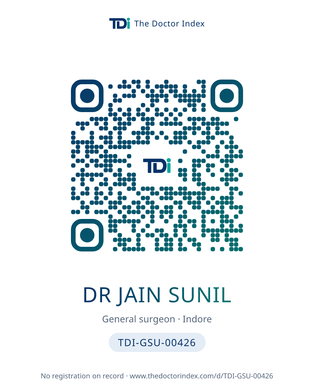 QR card for Dr Jain Sunil, TDI-GSU-00426