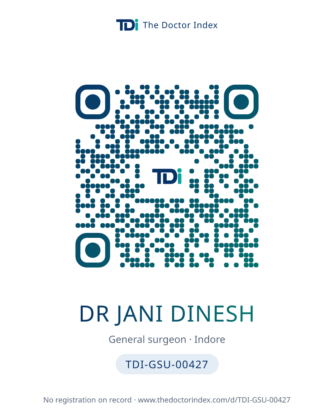 QR card for Dr Jani Dinesh, TDI-GSU-00427