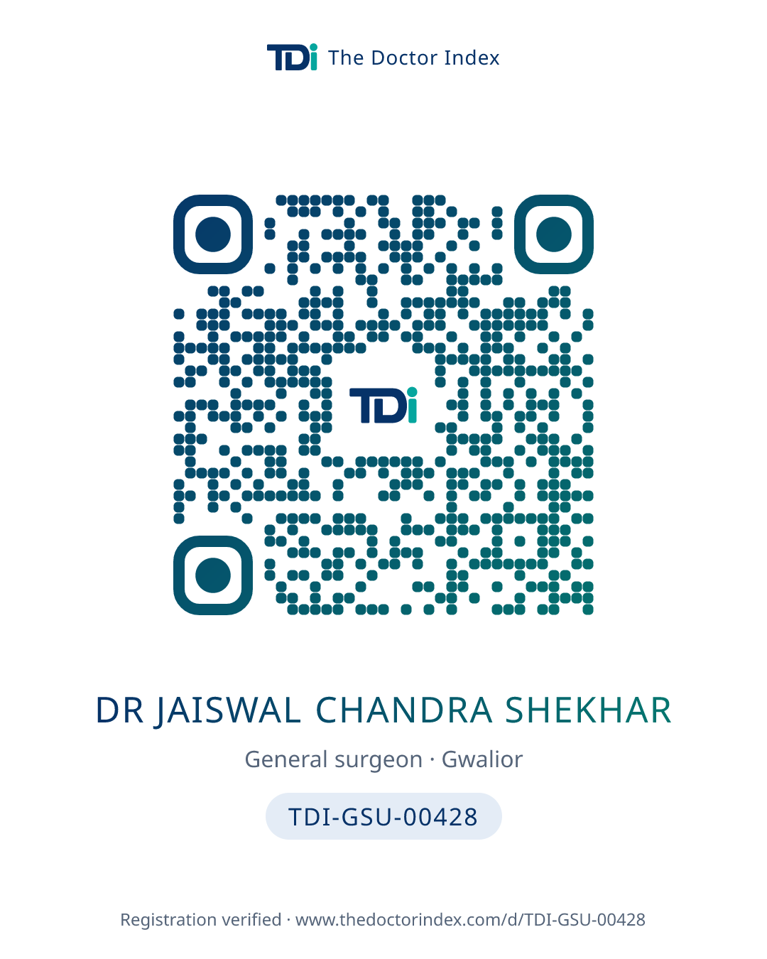QR card for Dr Jaiswal Chandra Shekhar, TDI-GSU-00428