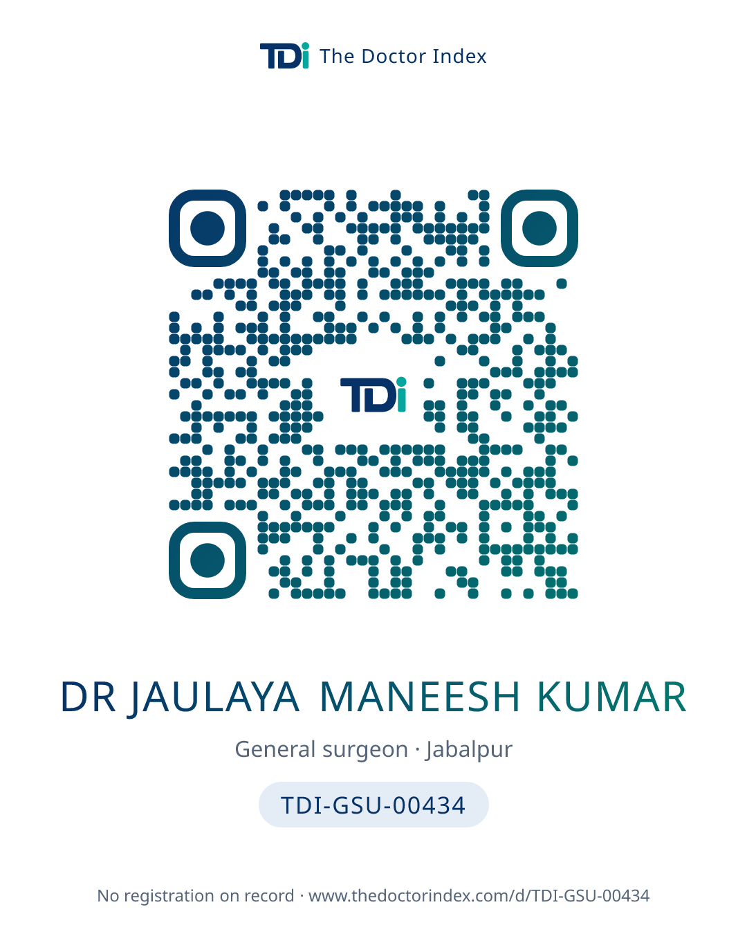 QR card for Dr Jaulaya Maneesh Kumar, TDI-GSU-00434
