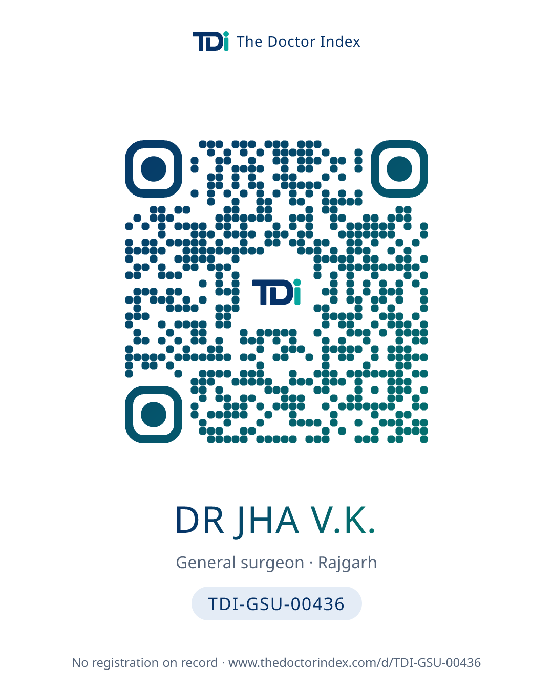 QR card for Dr Jha V.K., TDI-GSU-00436