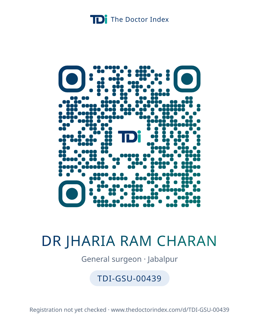 QR card for Dr Jharia Ram Charan, TDI-GSU-00439