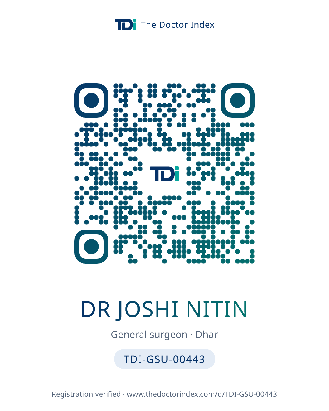QR card for Dr Joshi Nitin, TDI-GSU-00443