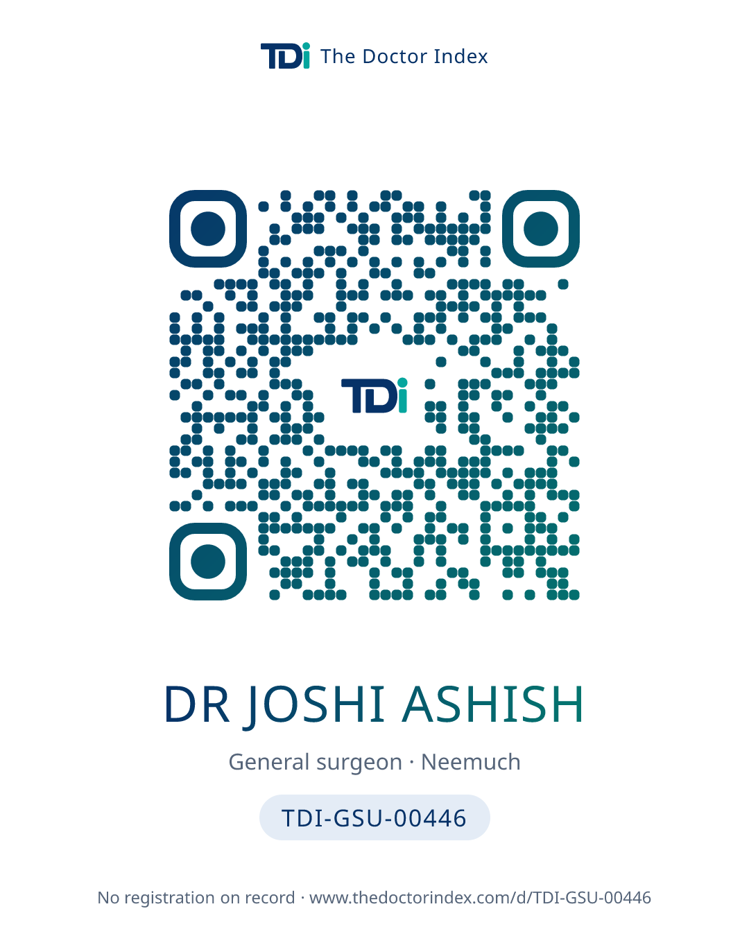 QR card for Dr Joshi Ashish, TDI-GSU-00446