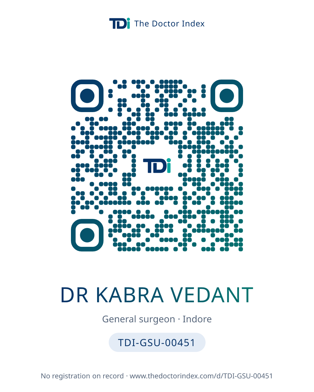 QR card for Dr Kabra Vedant, TDI-GSU-00451