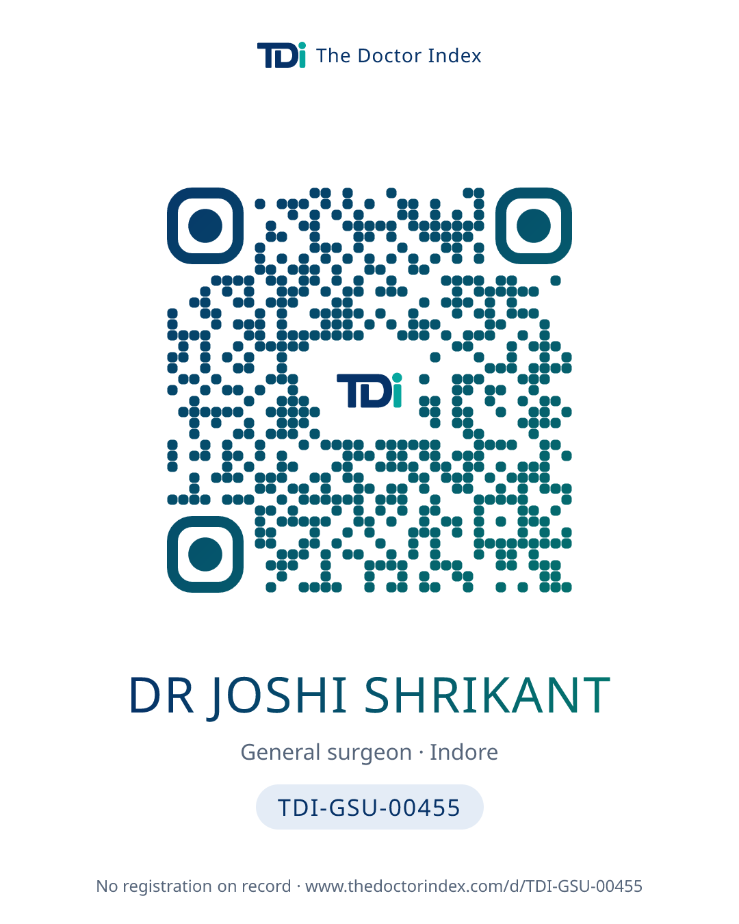QR card for Dr Joshi Shrikant, TDI-GSU-00455