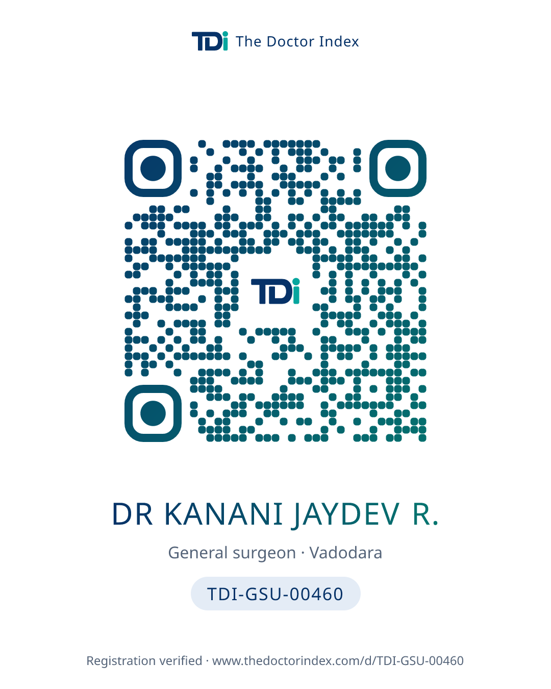 QR card for Dr Kanani Jaydev R., TDI-GSU-00460
