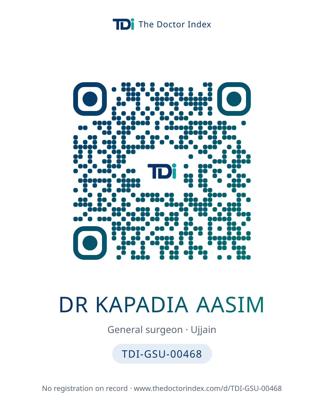 QR card for Dr Kapadia Aasim, TDI-GSU-00468