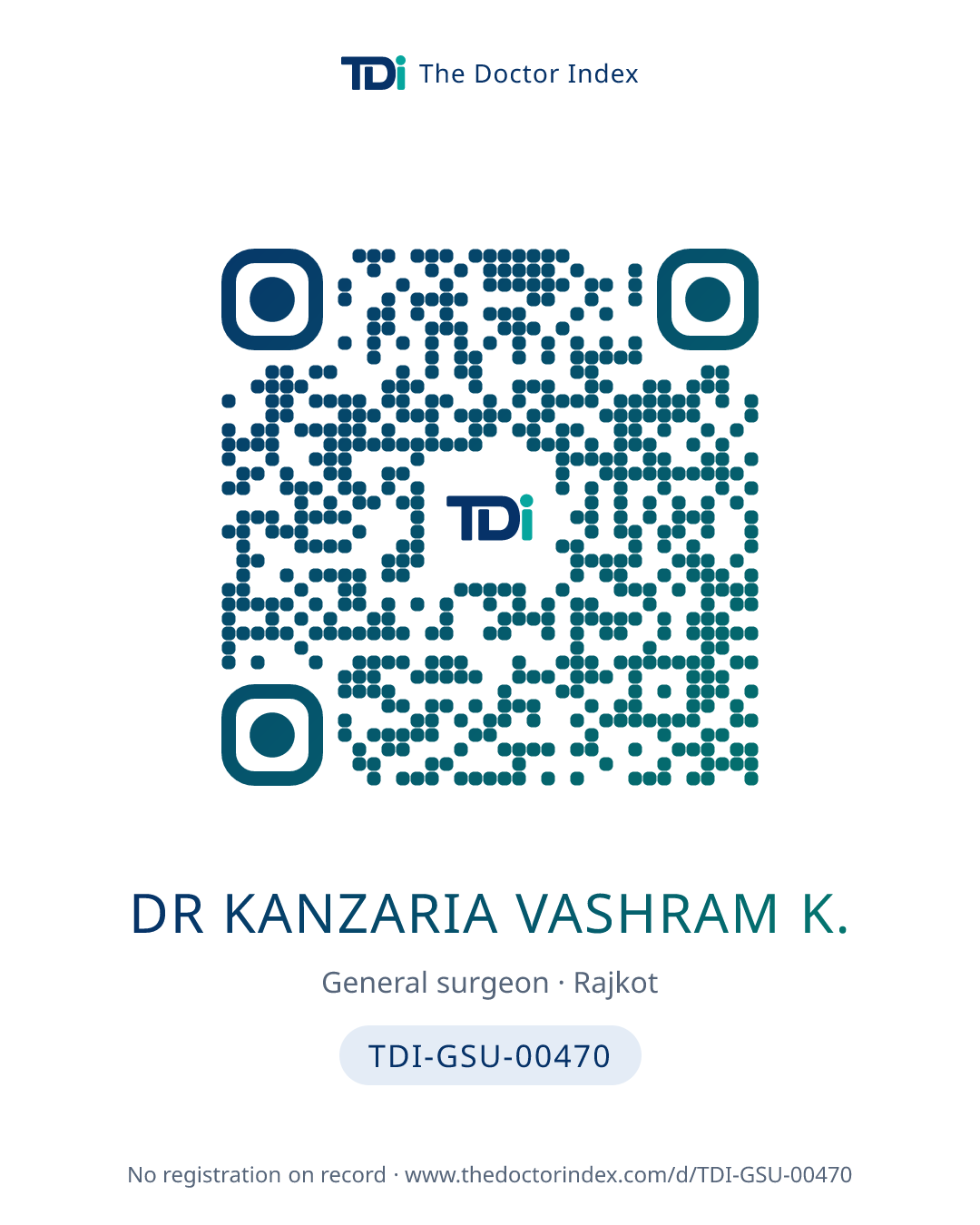 QR card for Dr Kanzaria Vashram K., TDI-GSU-00470
