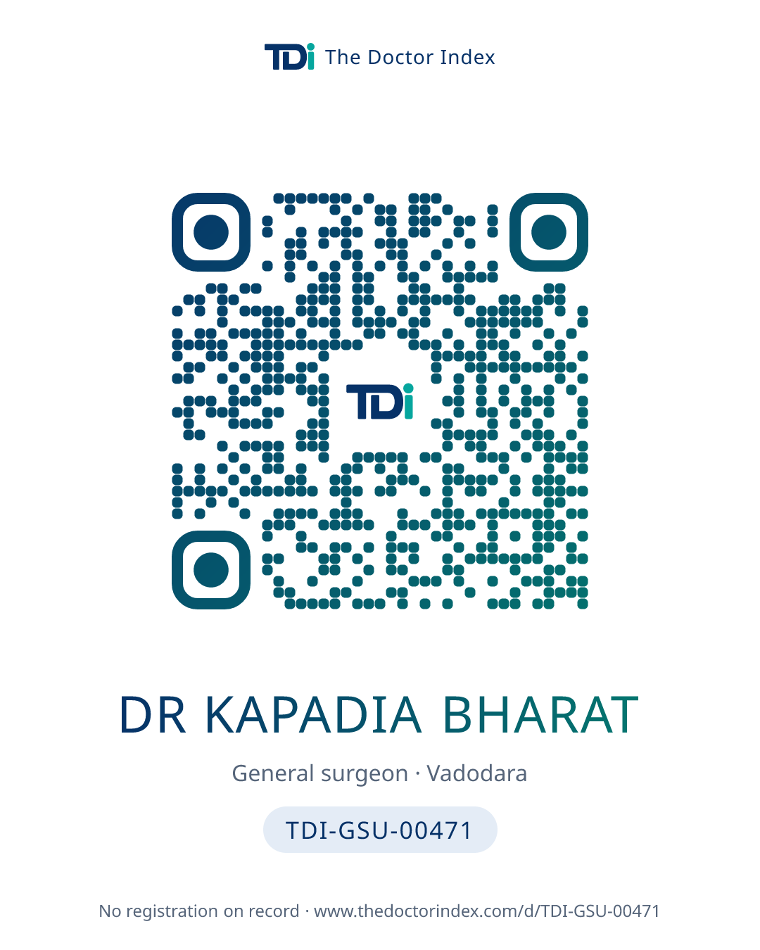 QR card for Dr Kapadia Bharat, TDI-GSU-00471