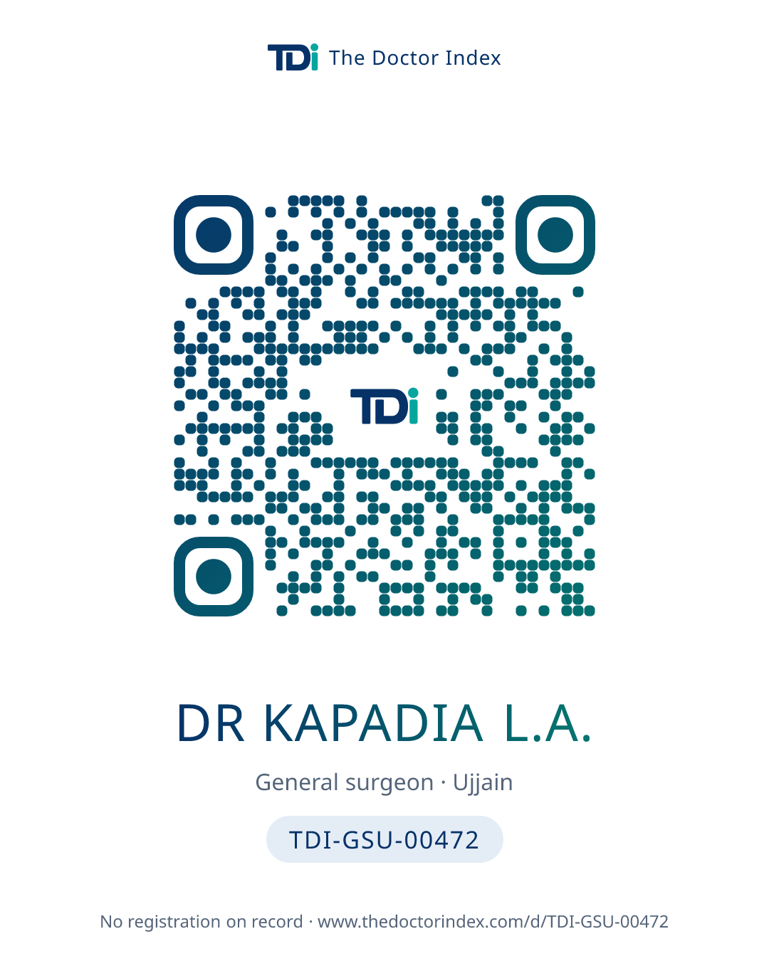 QR card for Dr Kapadia L.A., TDI-GSU-00472