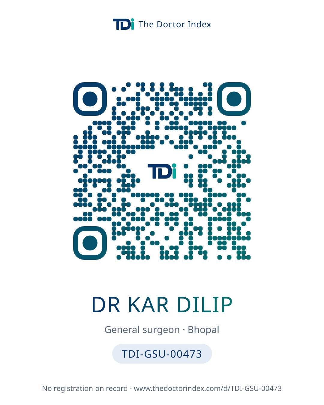 QR card for Dr Kar Dilip, TDI-GSU-00473
