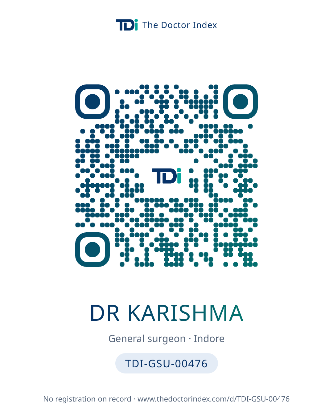 QR card for Dr Karishma, TDI-GSU-00476