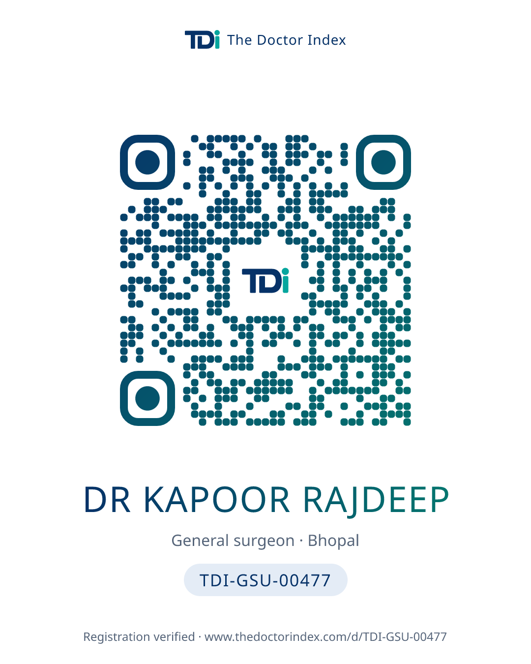 QR card for Dr Kapoor Rajdeep, TDI-GSU-00477