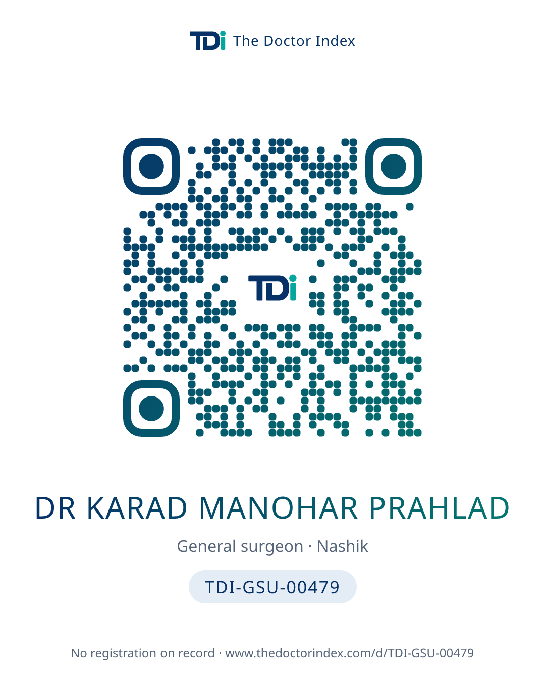QR card for Dr Karad Manohar Prahlad, TDI-GSU-00479