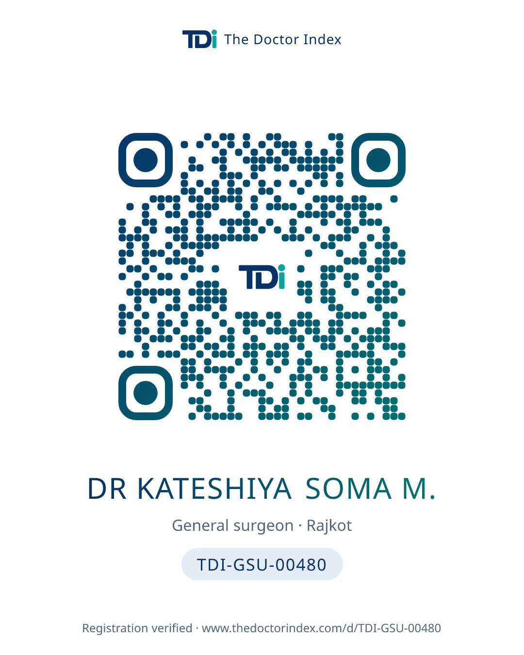 QR card for Dr Kateshiya Soma M., TDI-GSU-00480