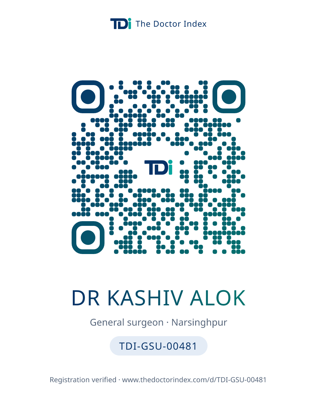 QR card for Dr Kashiv Alok, TDI-GSU-00481