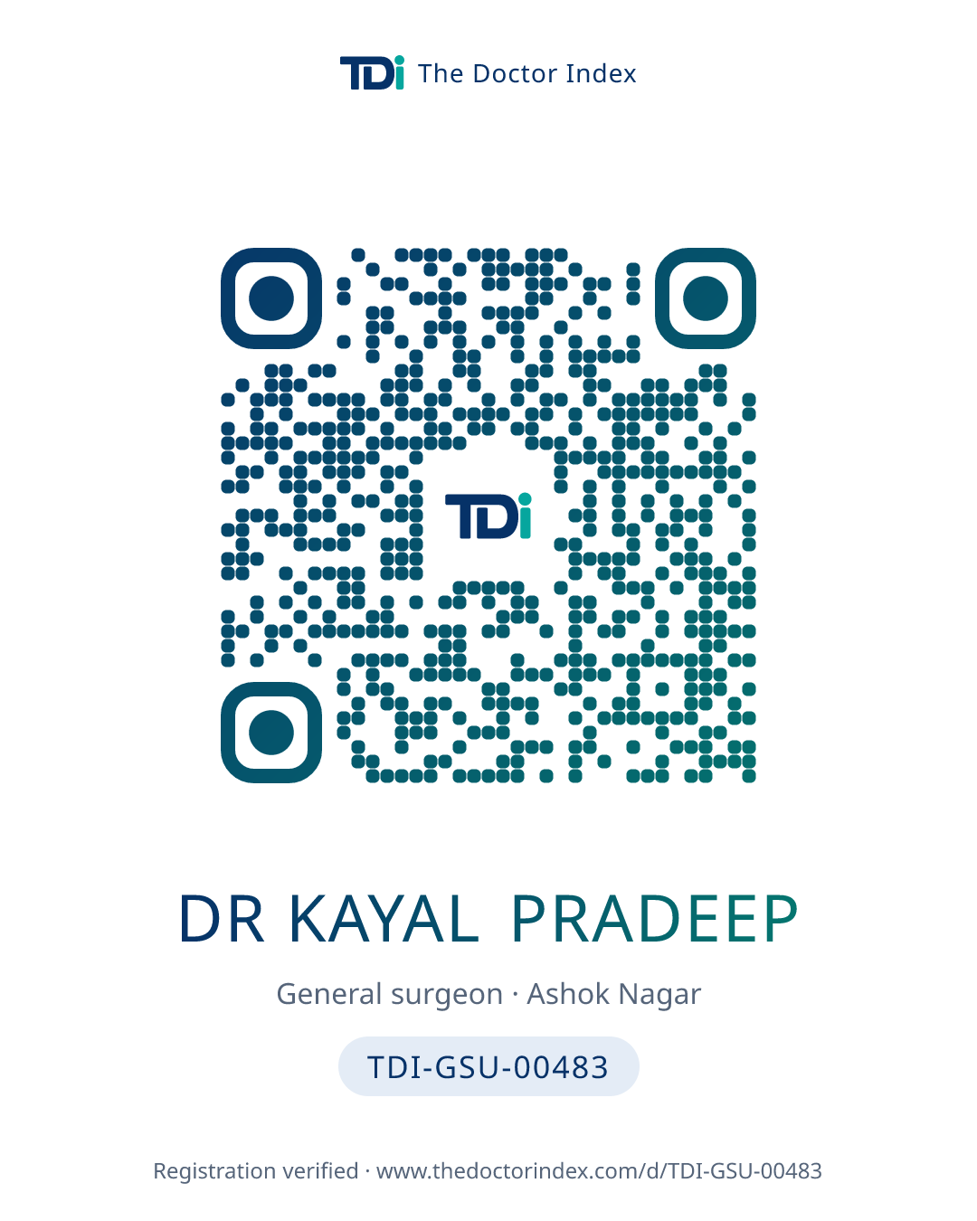 QR card for Dr Kayal Pradeep, TDI-GSU-00483