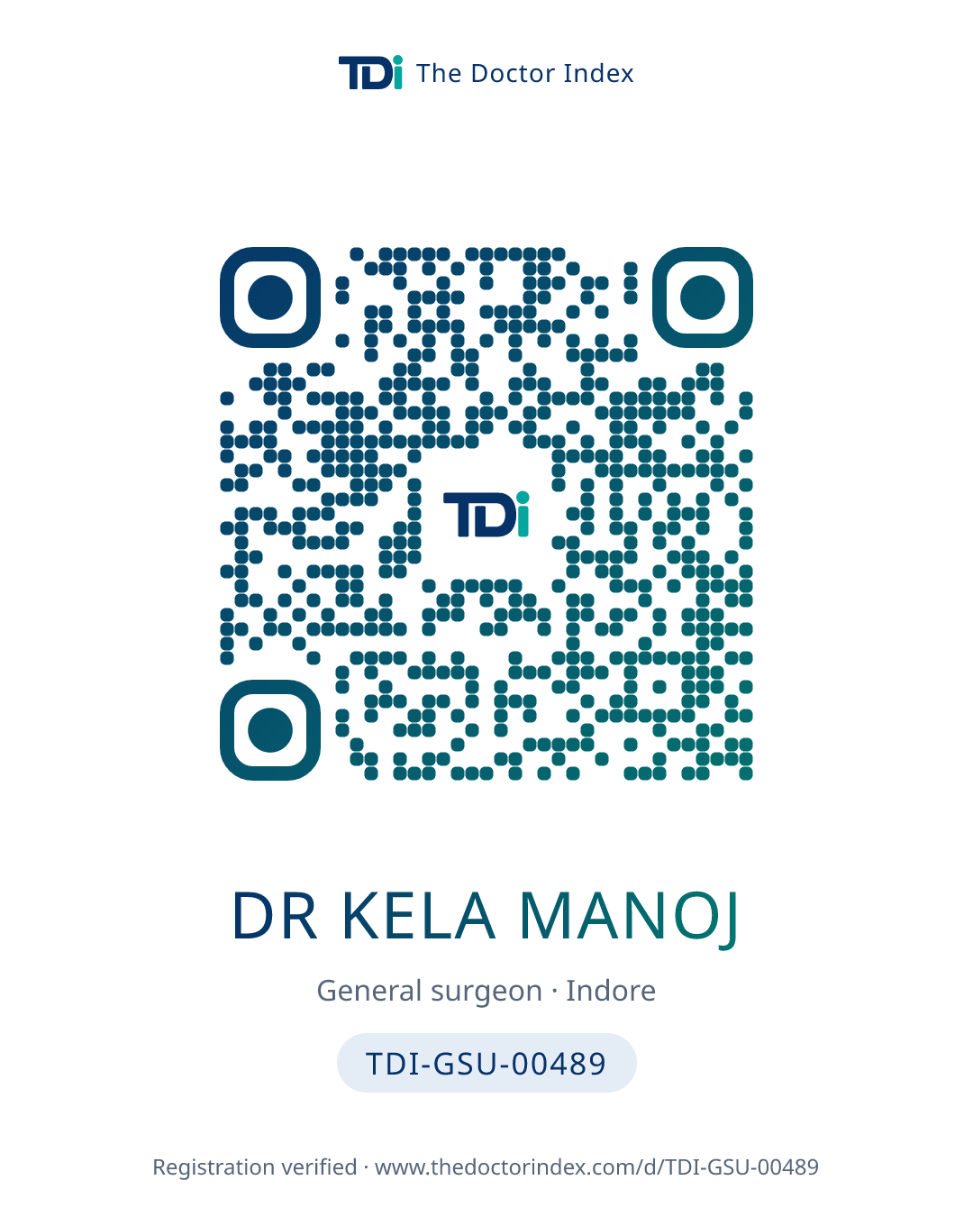 QR card for Dr Kela Manoj, TDI-GSU-00489