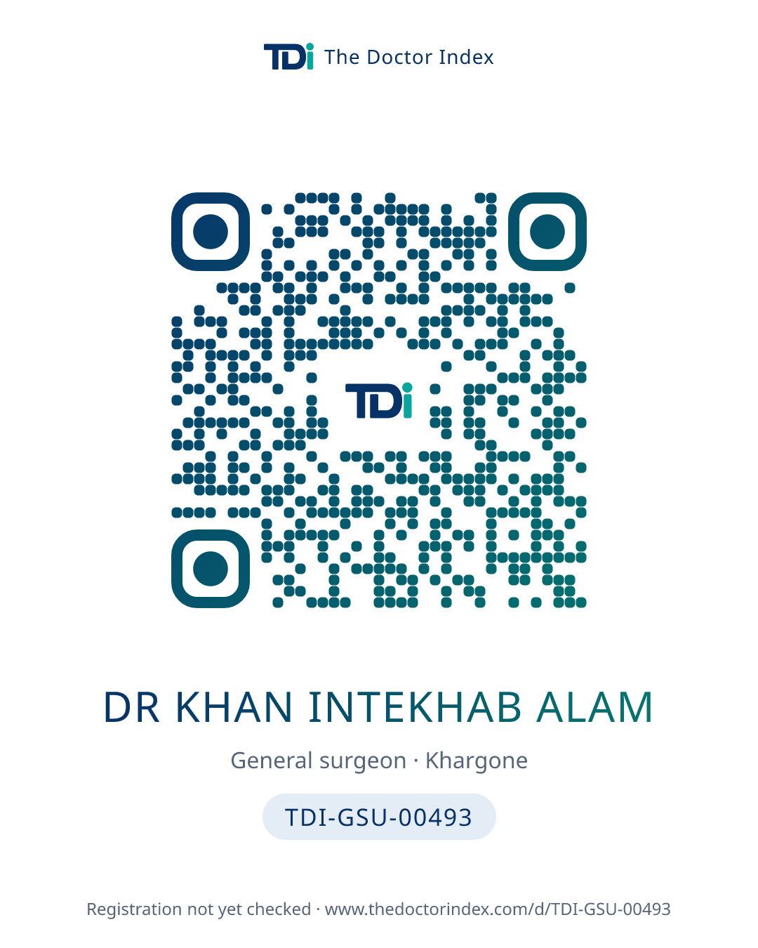 QR card for Dr Khan Intekhab Alam, TDI-GSU-00493