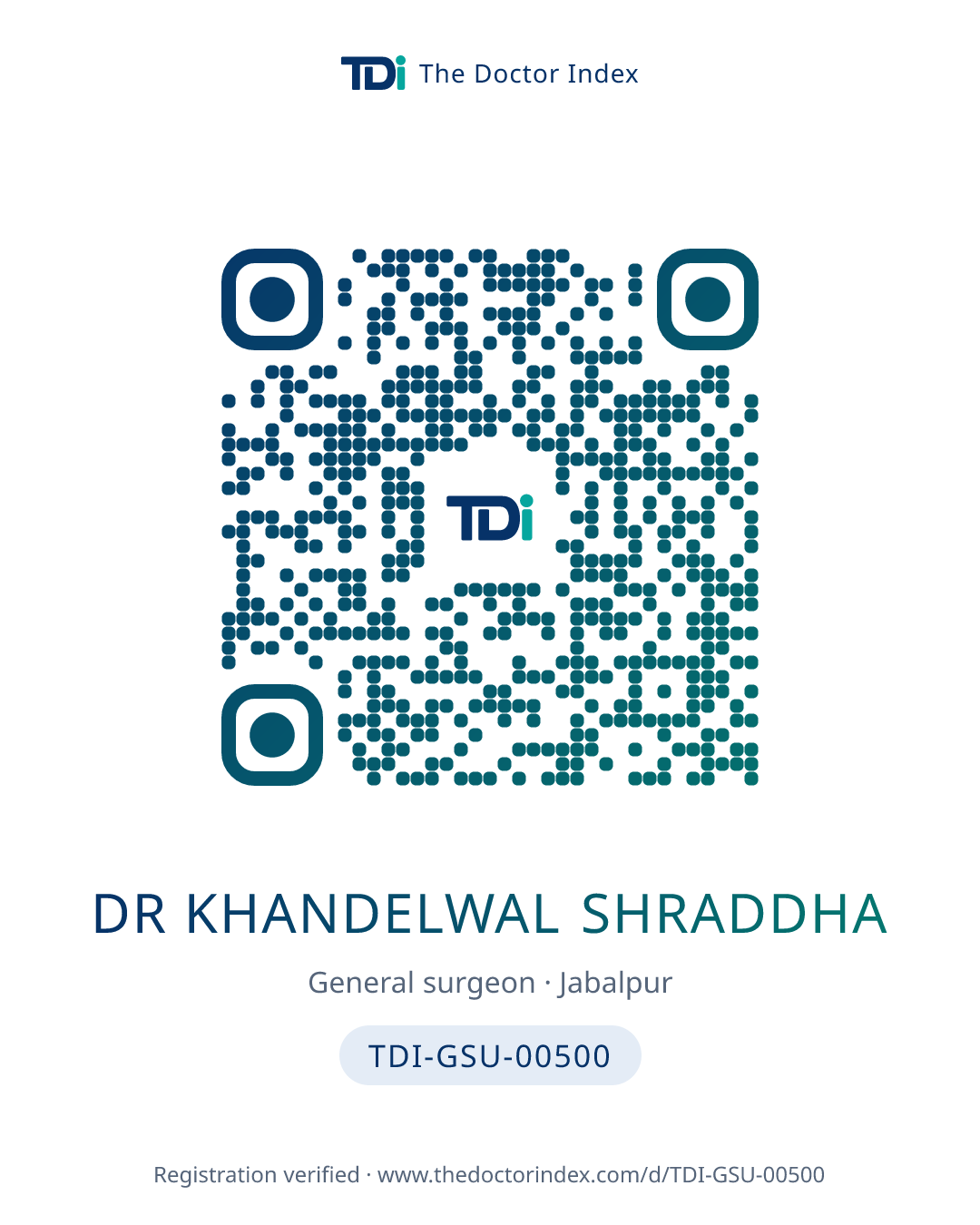 QR card for Dr Khandelwal Shraddha, TDI-GSU-00500