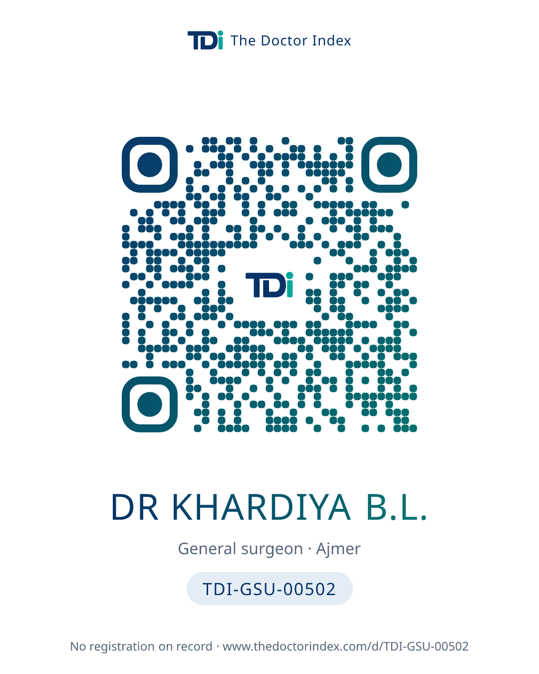 QR card for Dr Khardiya B.L., TDI-GSU-00502