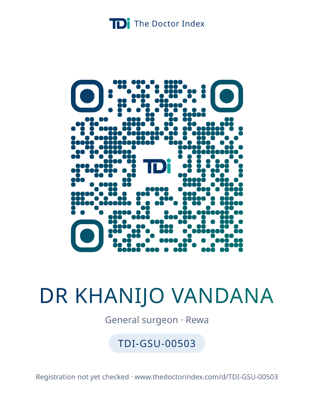 QR card for Dr Khanijo Vandana, TDI-GSU-00503